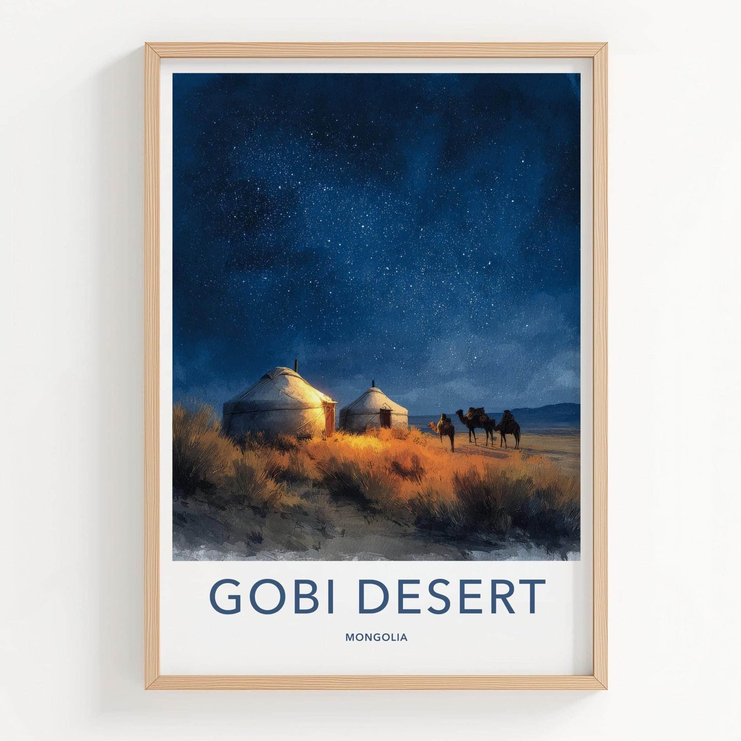 Gobi Desert Poster - Mongolia Travel Art - Starry Desert Camp Wall Decor