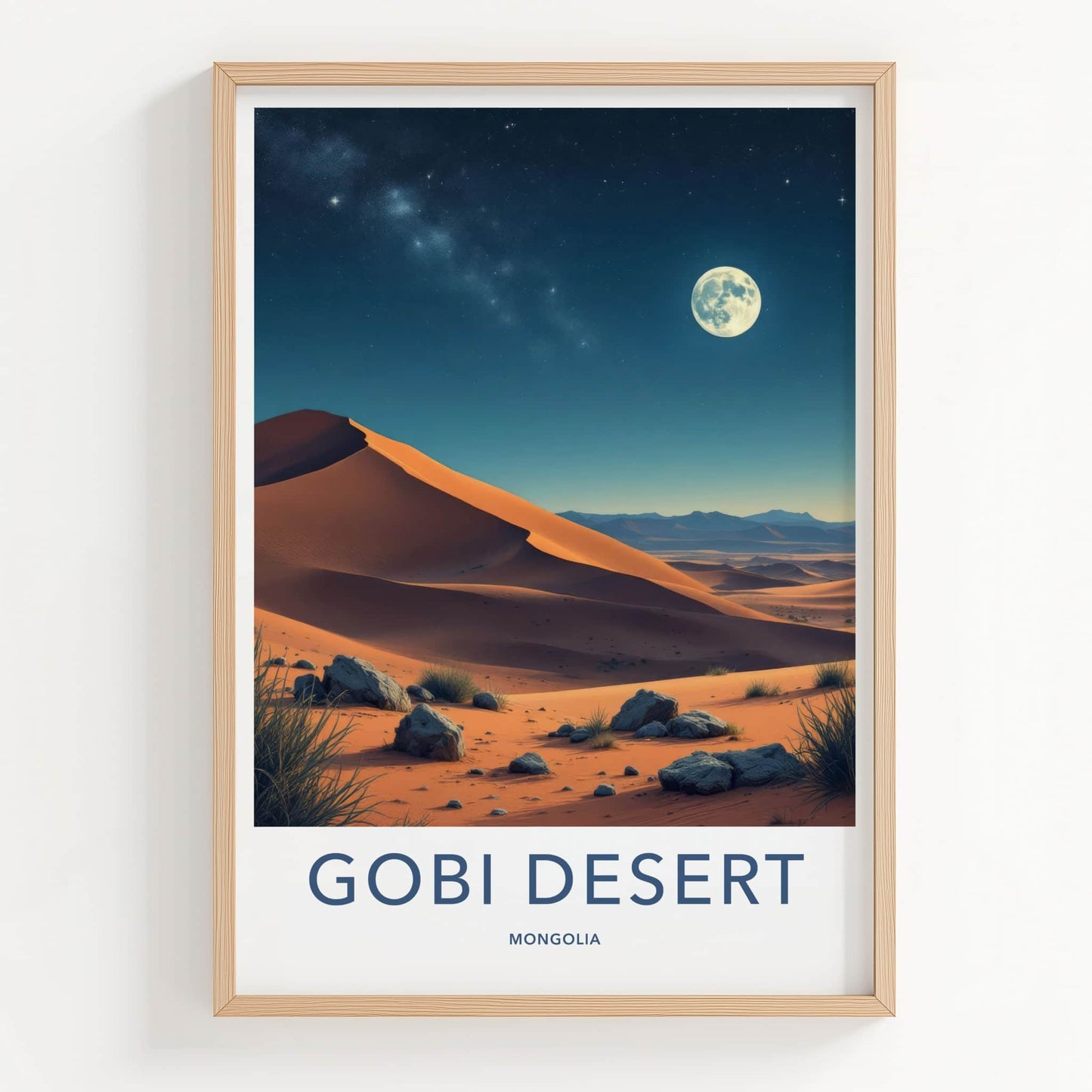 Gobi Desert Poster - Mongolia Travel Art - Starry Desert Night Wall Decor