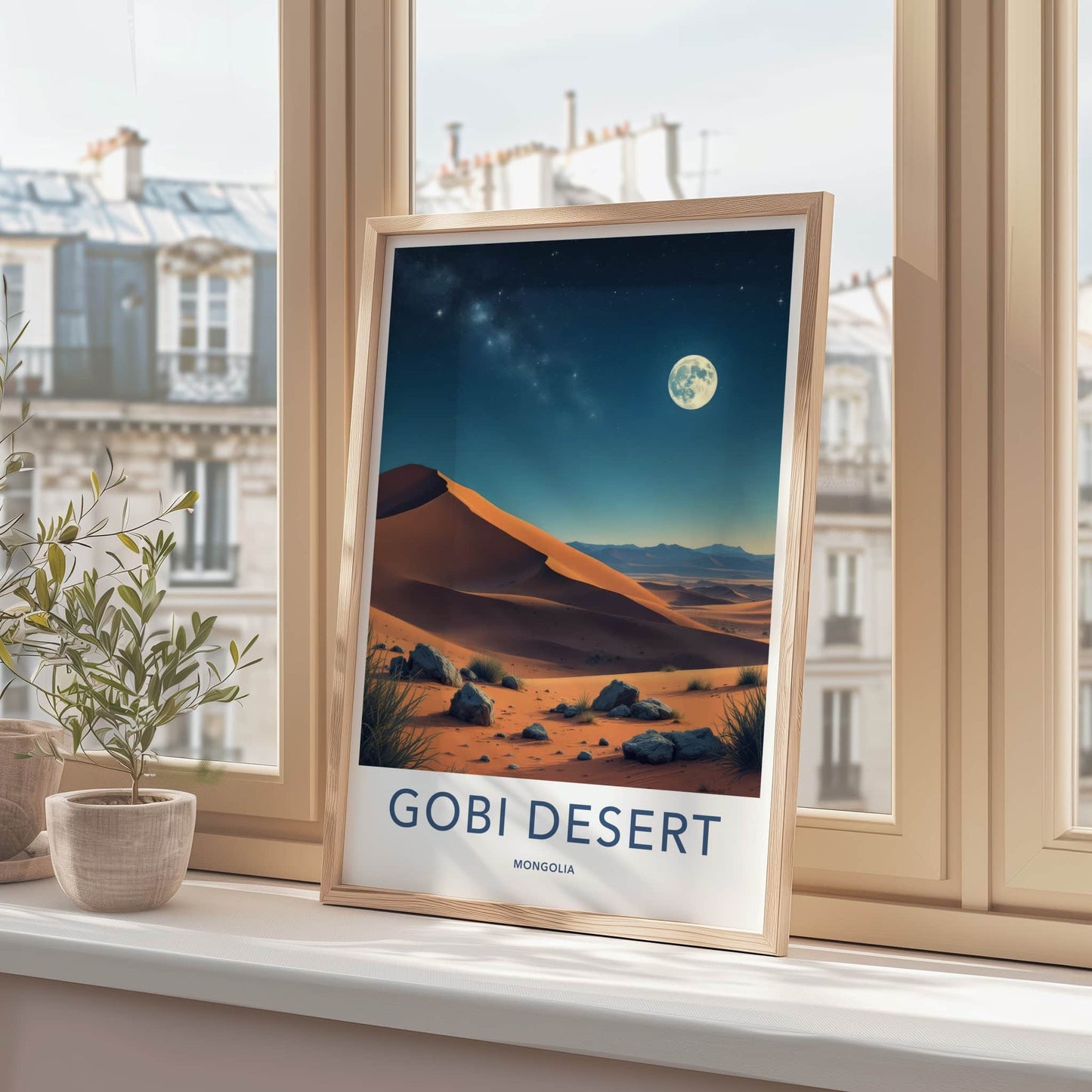 Gobi Desert Poster - Mongolia Travel Art - Starry Desert Night Wall Decor