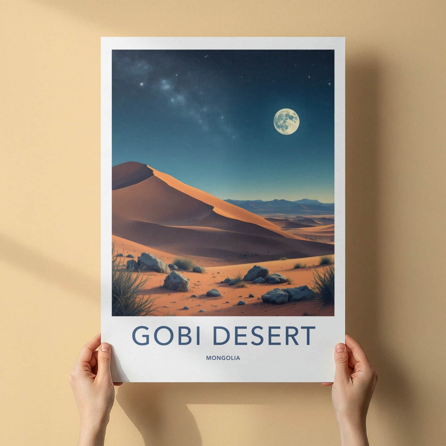Gobi Desert Poster - Mongolia Travel Art - Starry Desert Night Wall Decor