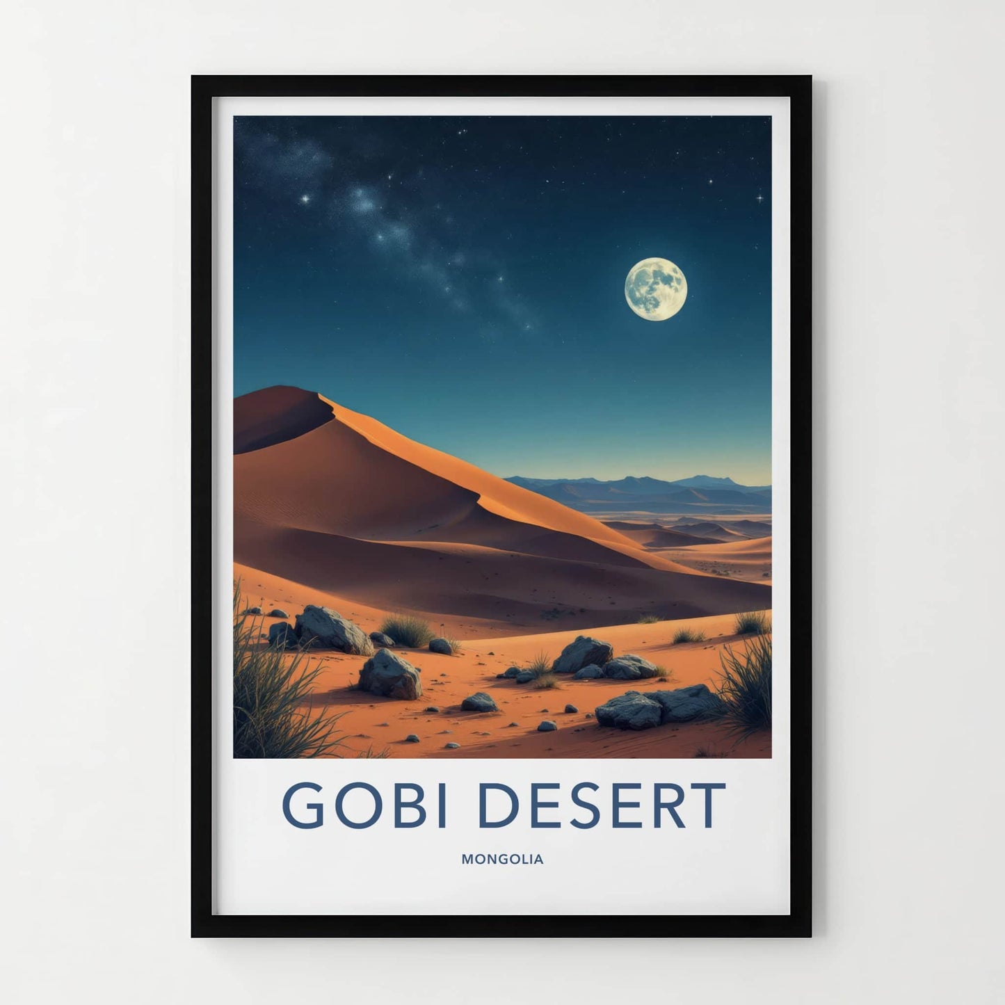 Gobi Desert Poster - Mongolia Travel Art - Starry Desert Night Wall Decor