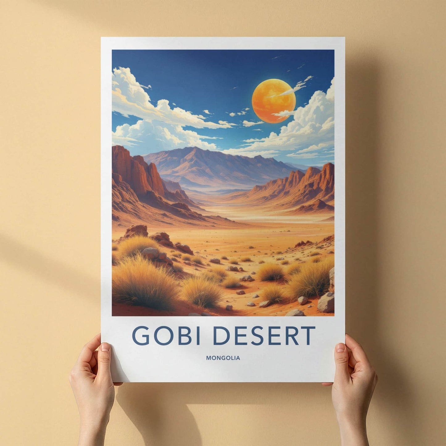 Gobi Desert Poster - Mongolia Travel Art - Vast Desert Vista Wall Decor