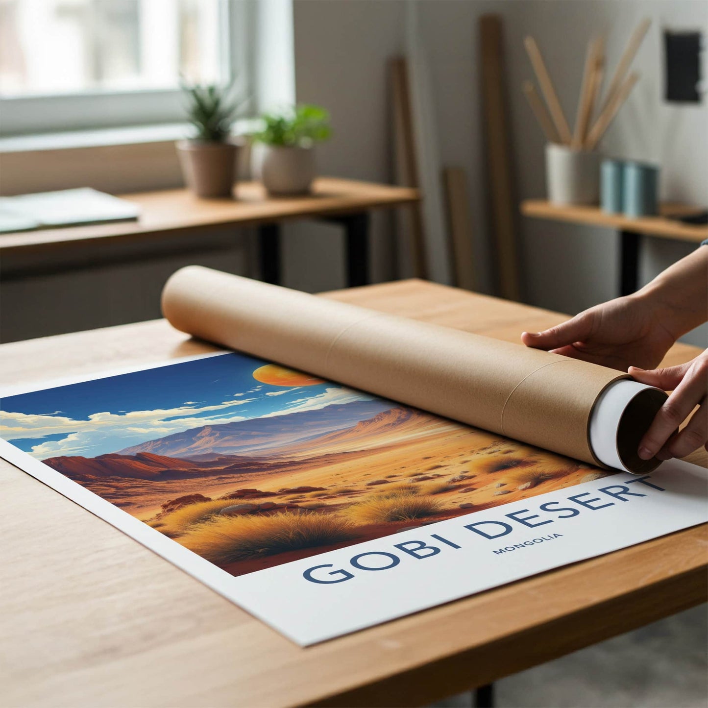 Gobi Desert Poster - Mongolia Travel Art - Vast Desert Vista Wall Decor