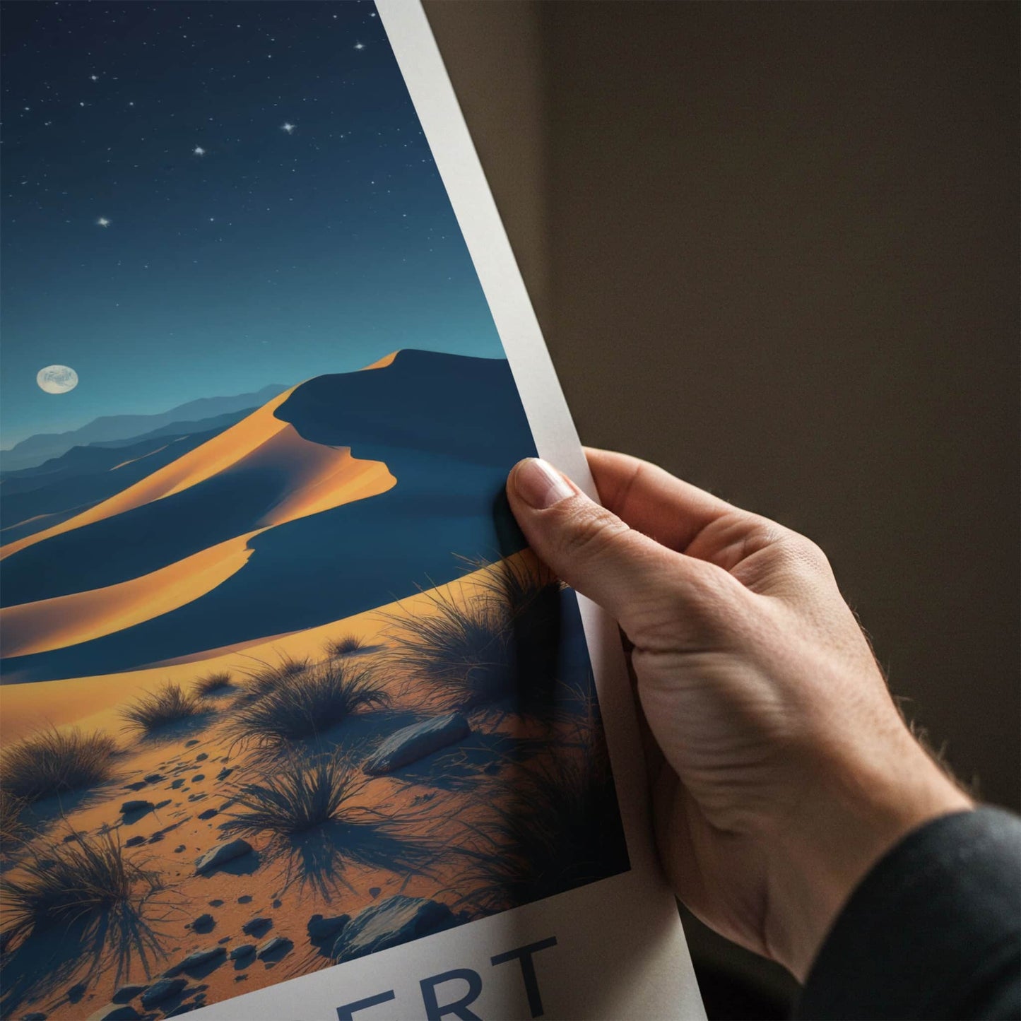 Gobi Desert Poster - Mongolia Travel Print - Moonlit Sand Dunes Wall Decor