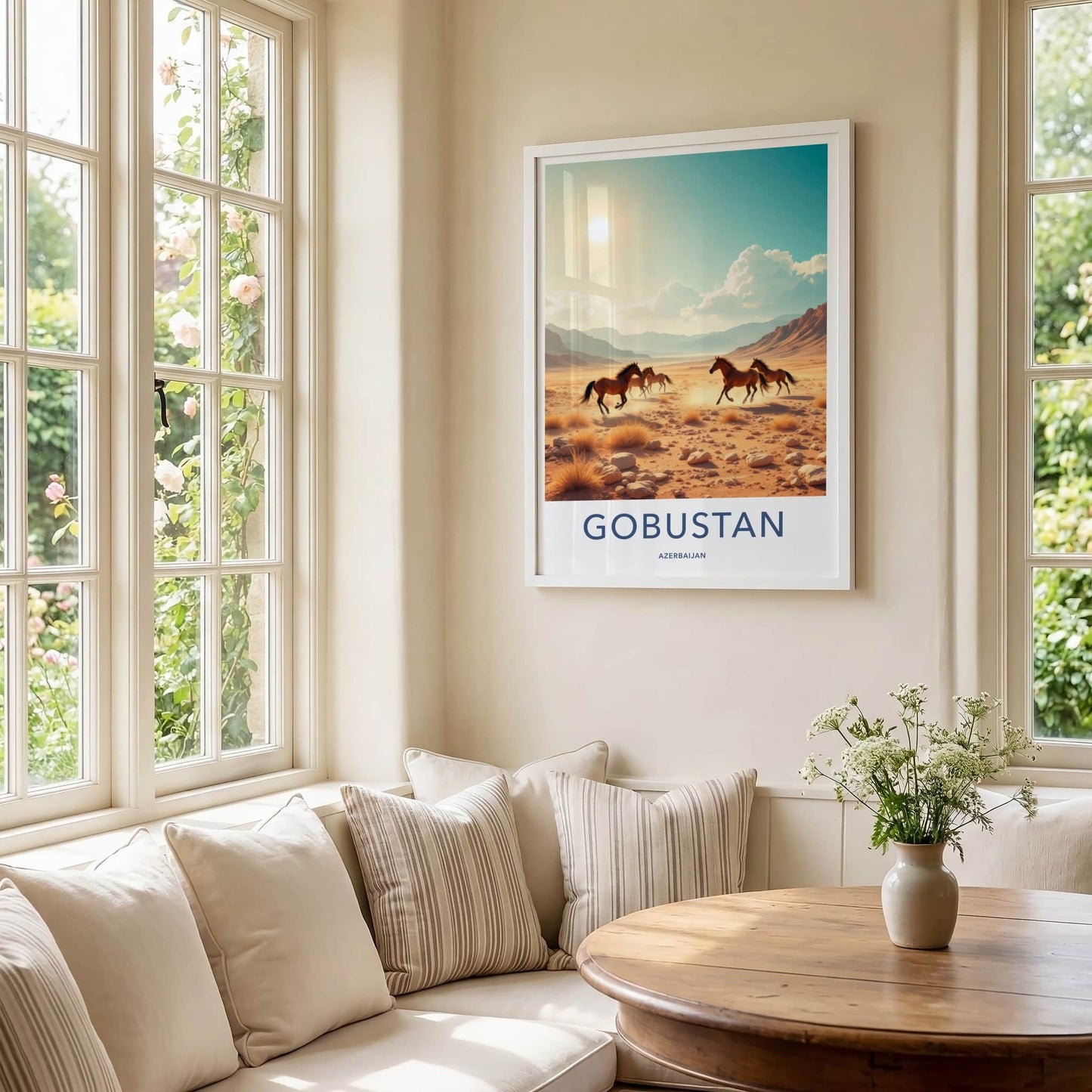Gobustan Poster - Azerbaijan Travel Art - Running Horses Desert Home Decor