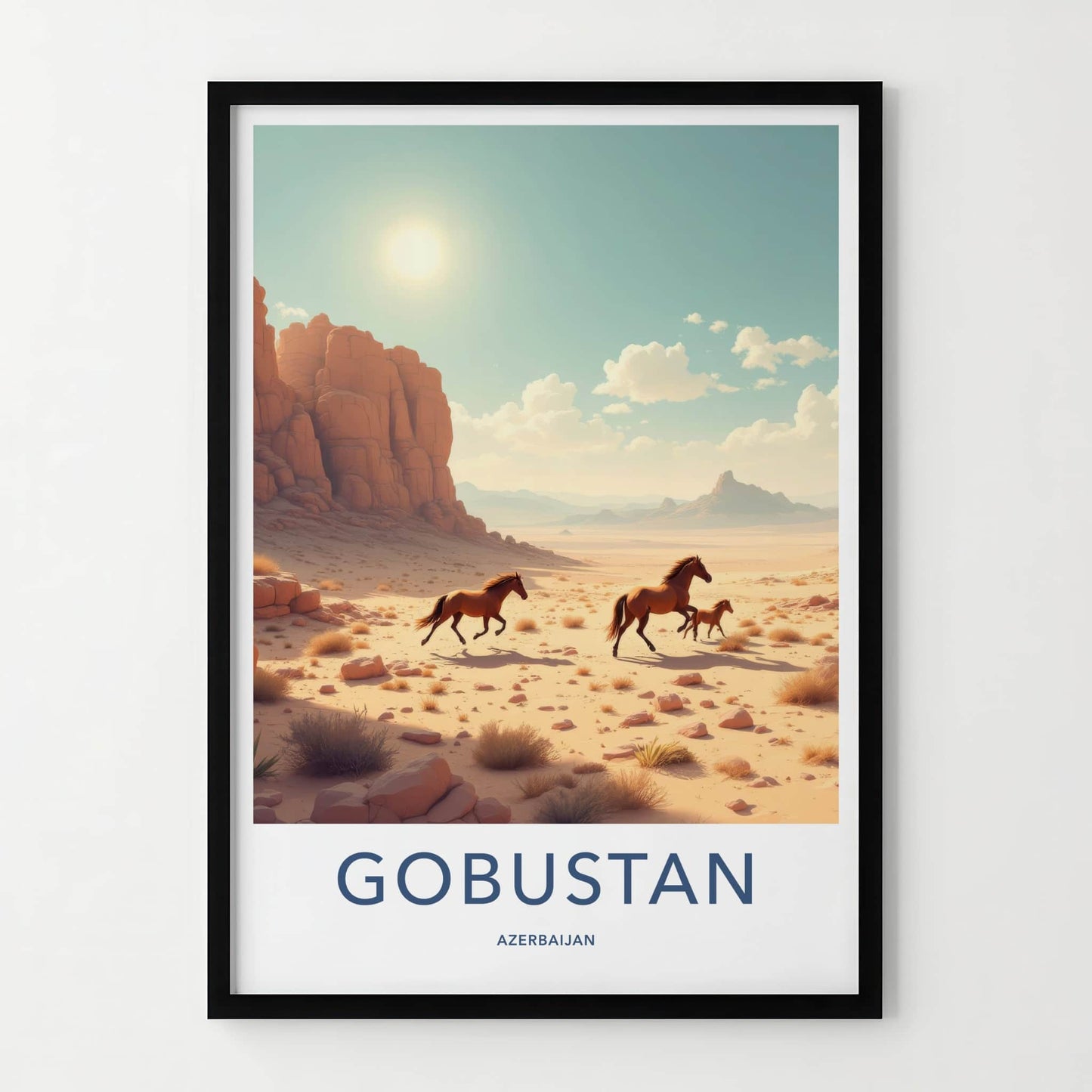 Gobustan Poster - Azerbaijan Wall Art - Running Desert Horses Home Decor