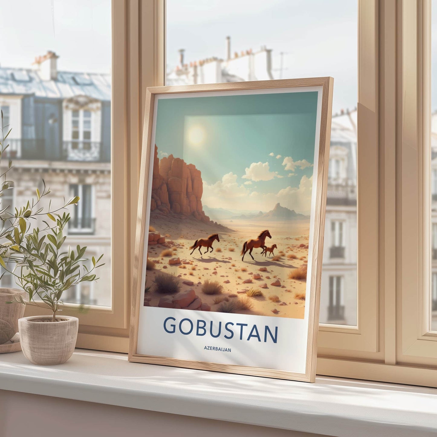 Gobustan Poster - Azerbaijan Wall Art - Running Desert Horses Home Decor