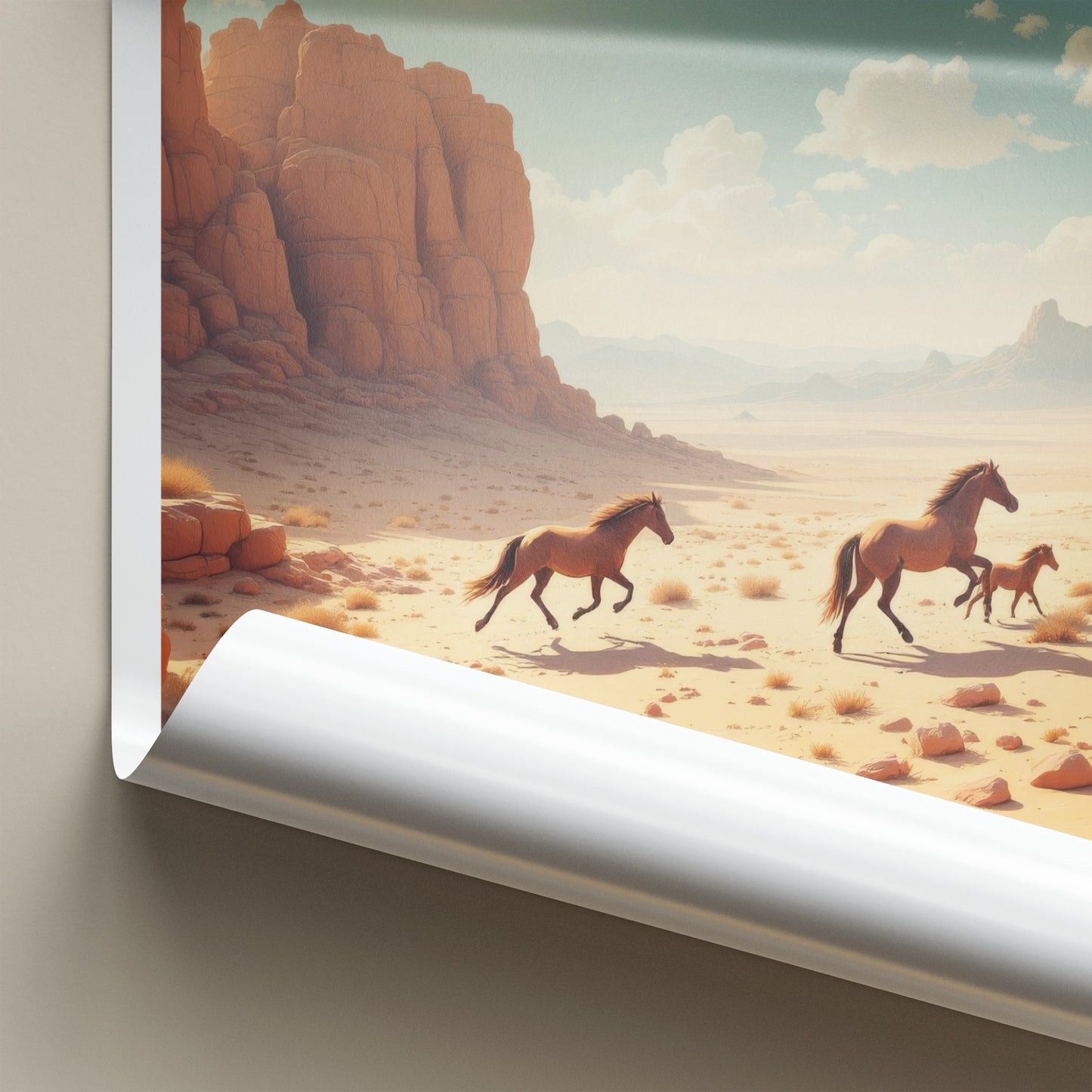 Gobustan Poster - Azerbaijan Wall Art - Running Desert Horses Home Decor