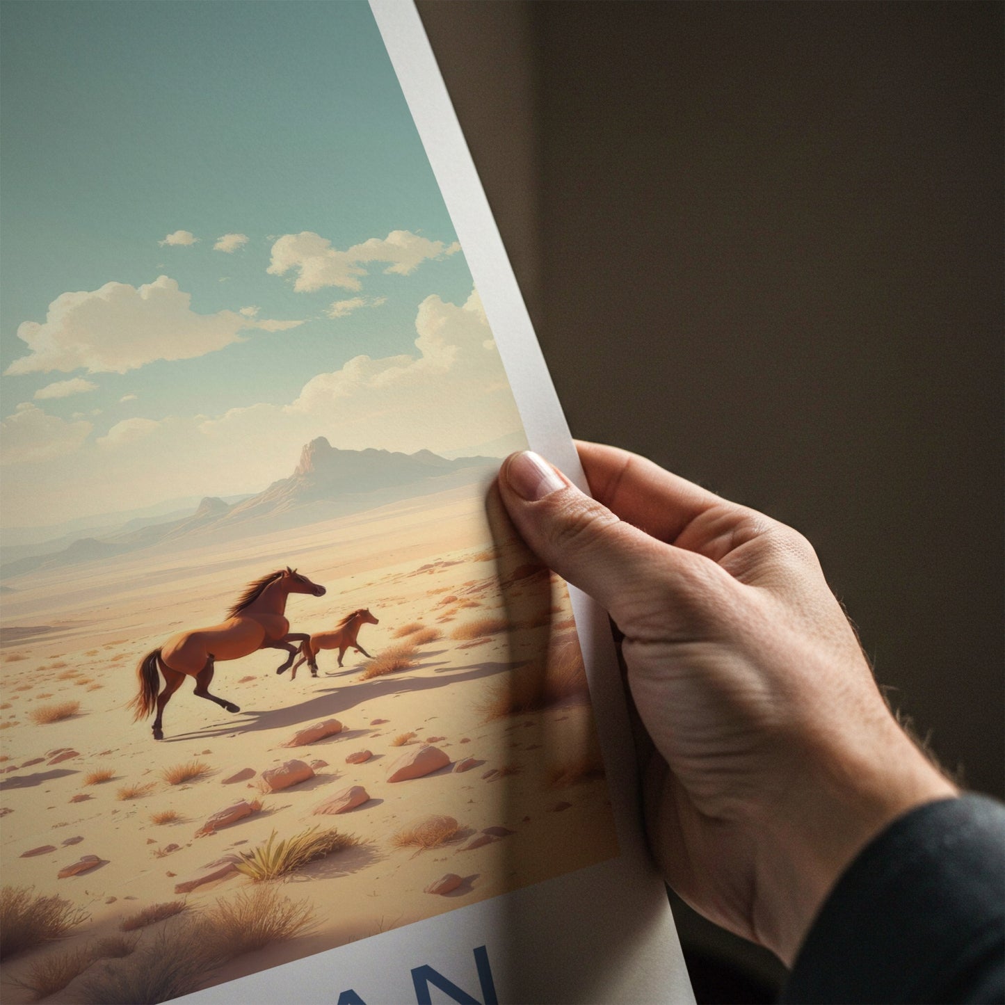 Gobustan Poster - Azerbaijan Wall Art - Running Desert Horses Home Decor