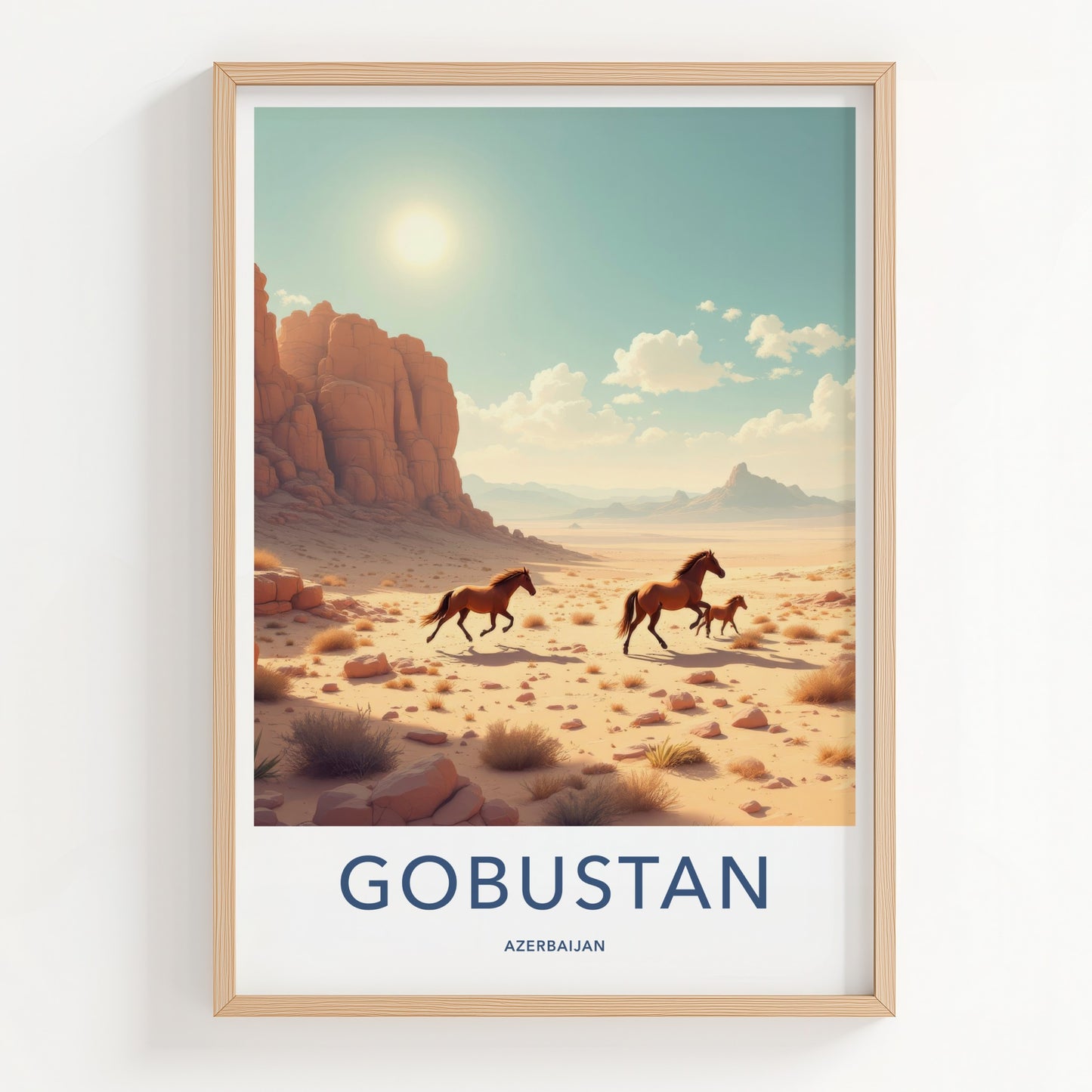 Gobustan Poster - Azerbaijan Wall Art - Running Desert Horses Home Decor