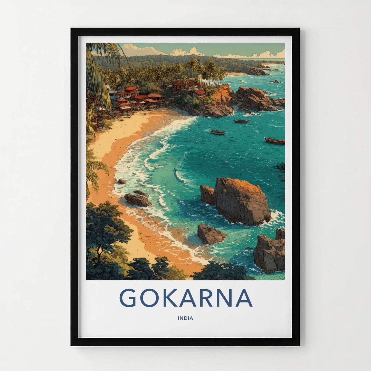 Gokarna Poster - India Travel Art - Karnataka Palm Beach Boats Home Decor