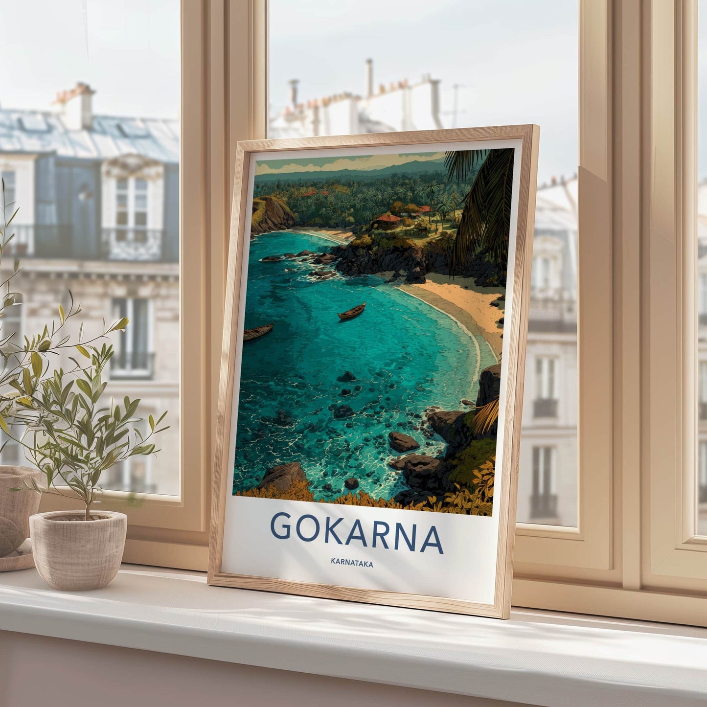 Gokarna Poster - India Wall Art - Blue Water Boats Home Decor