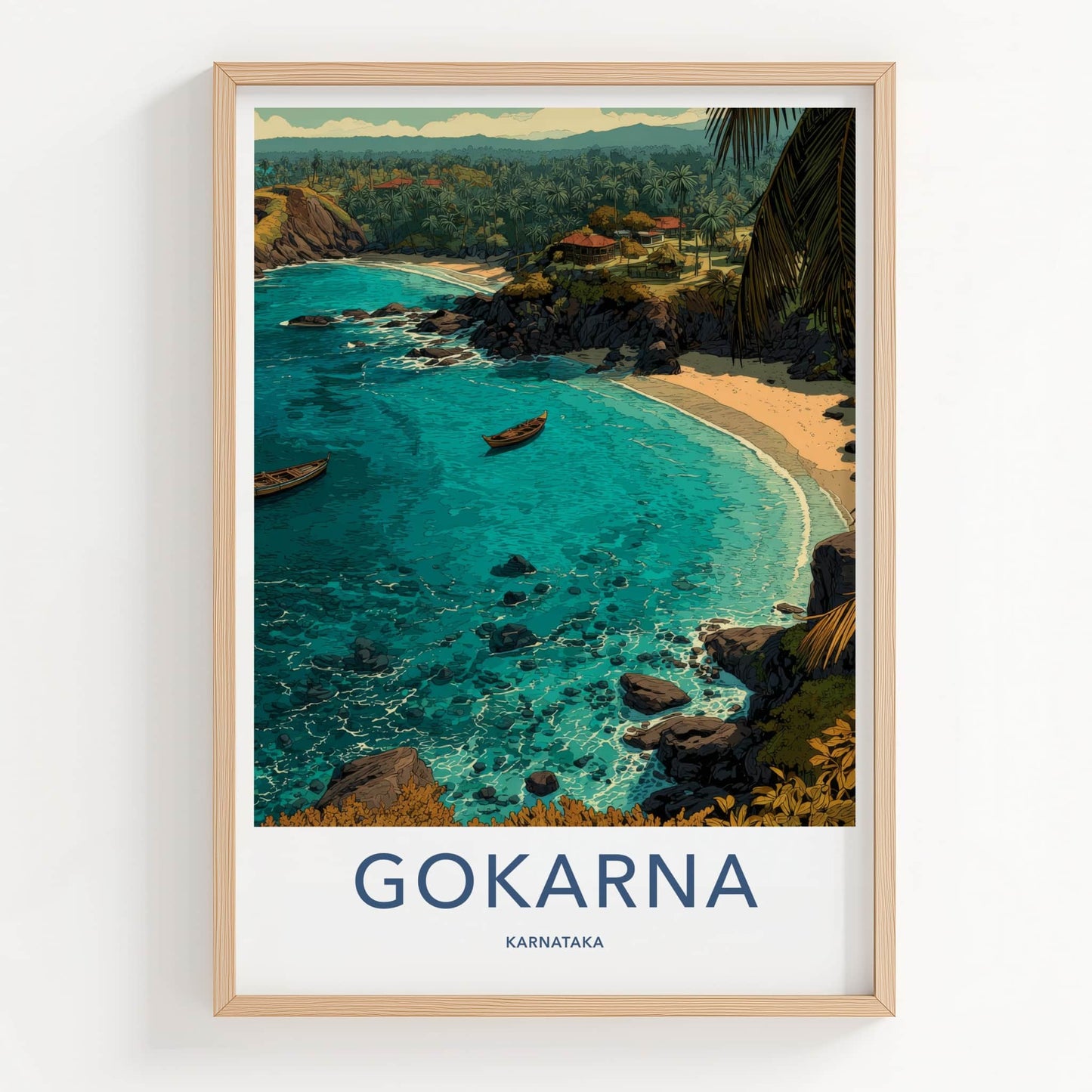 Gokarna Poster - India Wall Art - Blue Water Boats Home Decor
