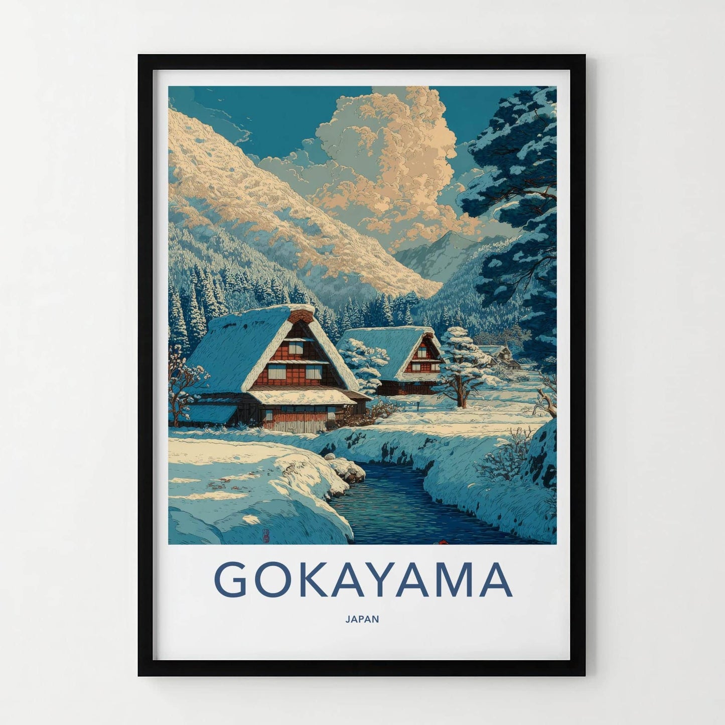 Gokayama Poster - Japan Art Print - Snowy Village Scene Home Decor