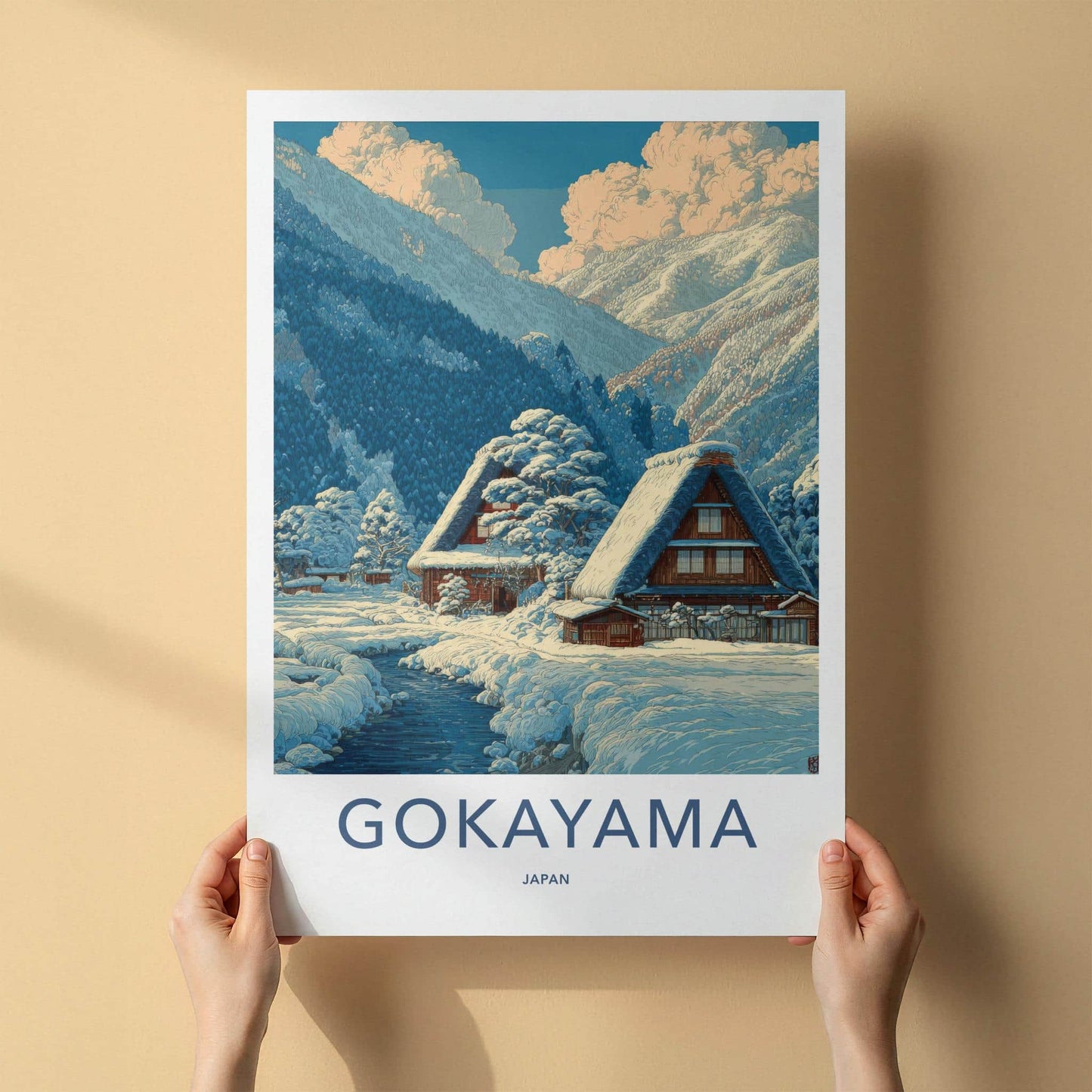 Gokayama Poster - Japan Scenic Art - Winter Mountain Village Home Decor