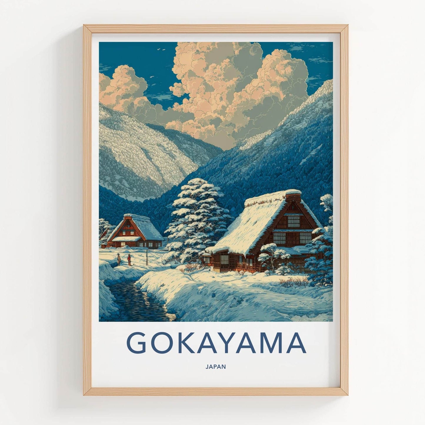 Gokayama Poster - Japan Travel Art - Snowy Village Houses Wall Decor