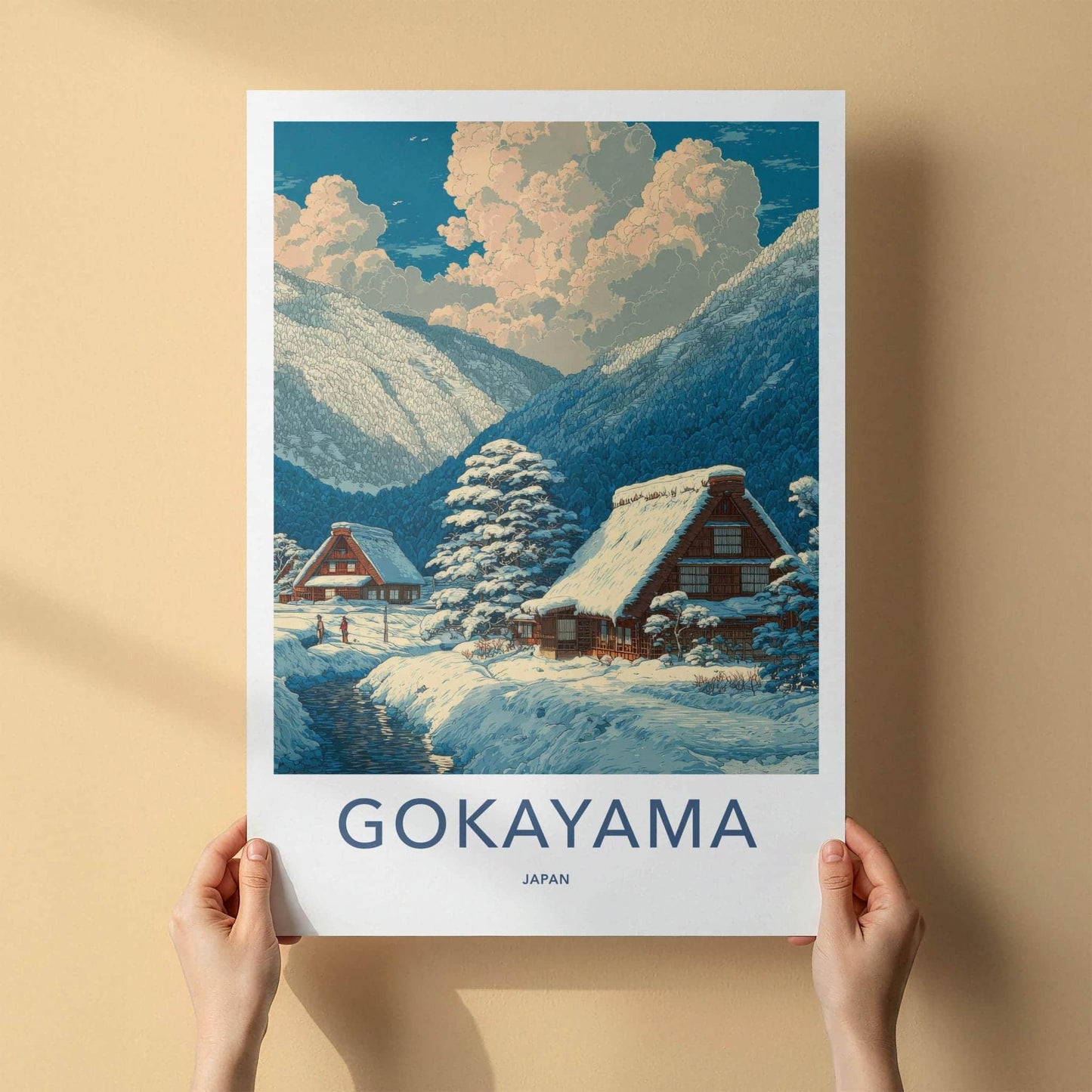 Gokayama Poster - Japan Travel Art - Snowy Village Houses Wall Decor