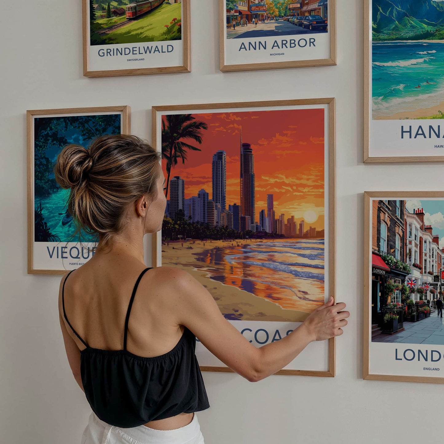 Gold Coast Poster - Australia Travel Art - Oceanfront Skyline Sunset Wall Decor