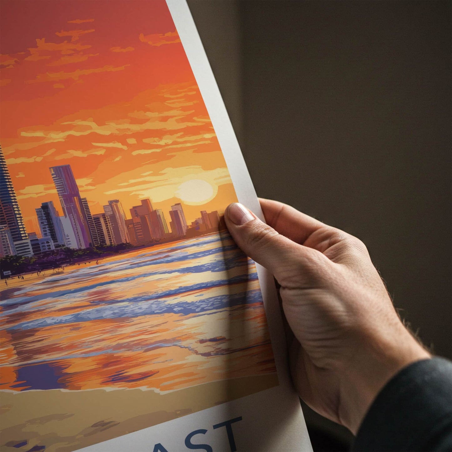 Gold Coast Poster - Australia Travel Art - Oceanfront Skyline Sunset Wall Decor