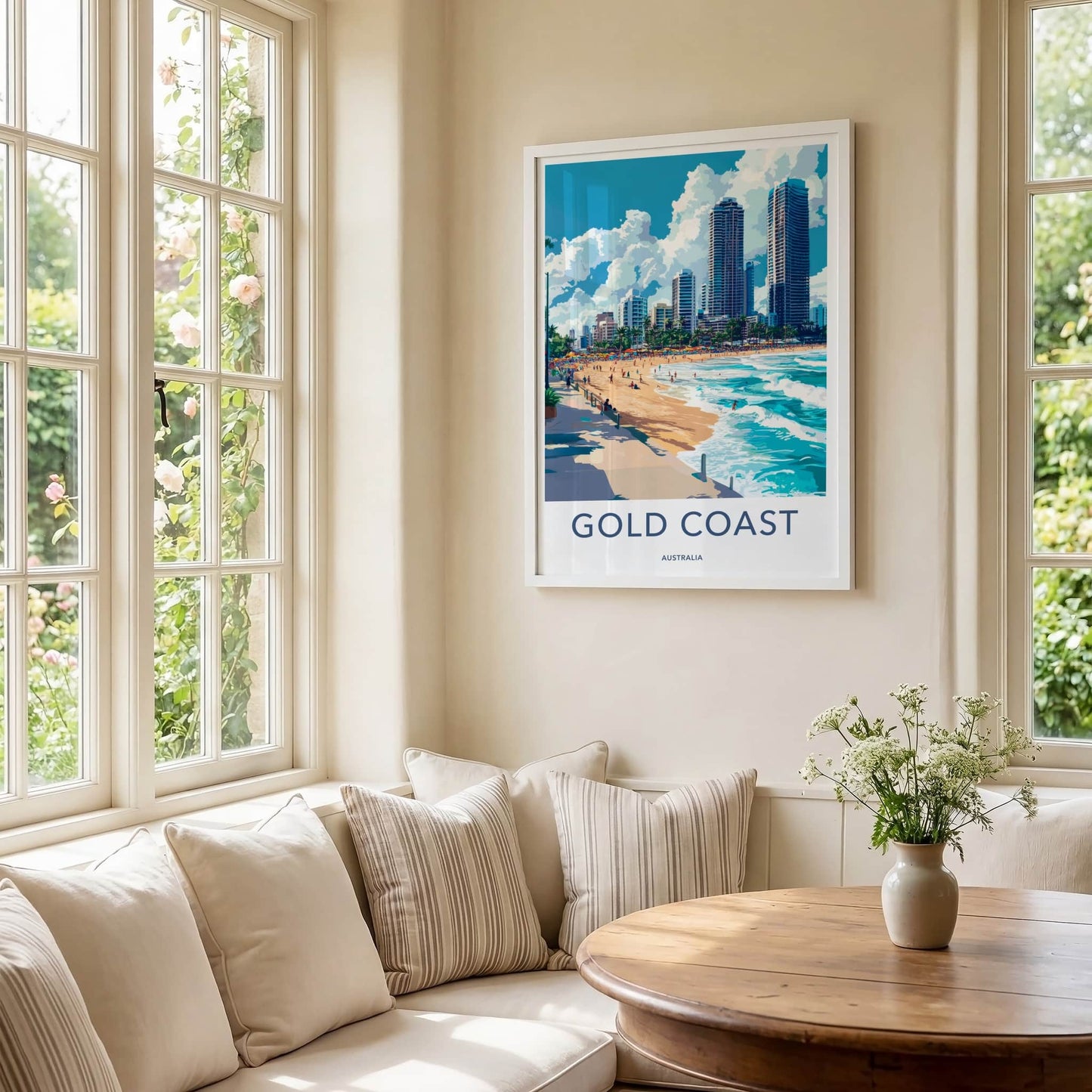 Gold Coast Poster - Australia Travel Art - Sunny Beach Skyline Home Decor