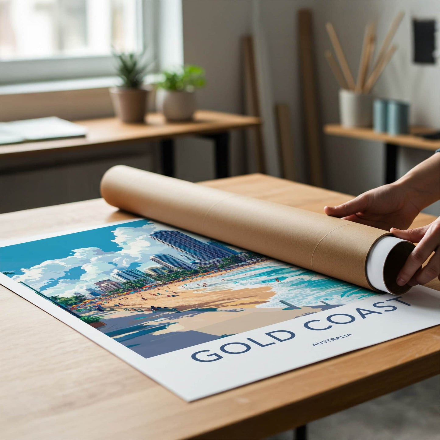 Gold Coast Poster - Australia Travel Art - Sunny Beach Skyline Home Decor