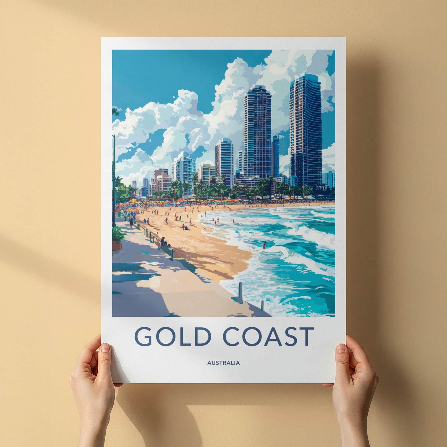 Gold Coast Poster - Australia Travel Art - Sunny Beach Skyline Home Decor