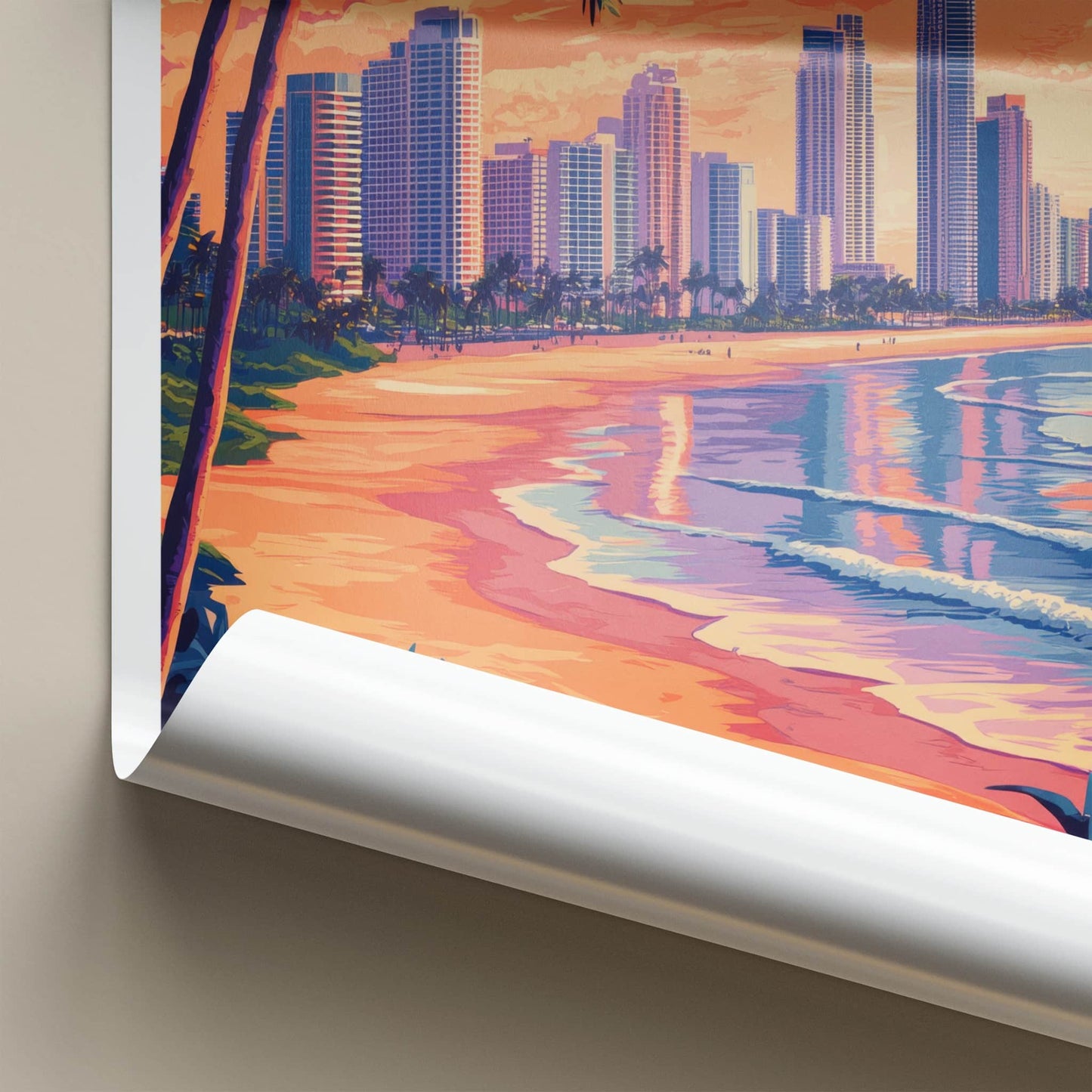 Gold Coast Poster - Australia Travel Art - Tropical Beach Skyline Home Decor