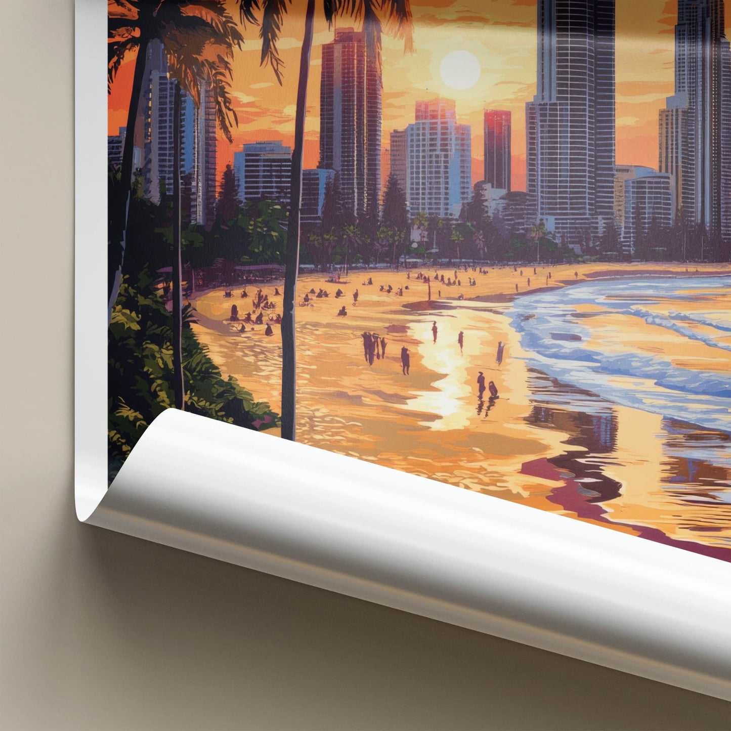 Gold Coast Poster - Australia Travel Art - Tropical Beach Sunset Home Decor