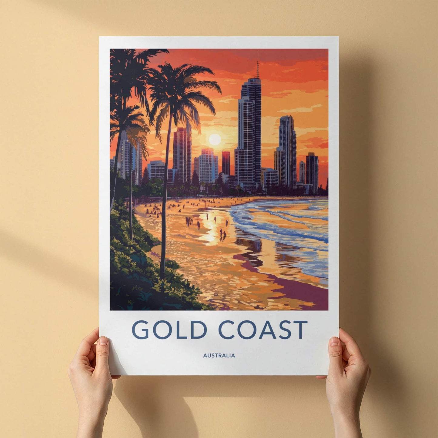 Gold Coast Poster - Australia Travel Art - Tropical Beach Sunset Home Decor