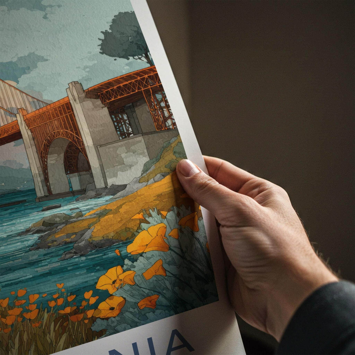 Golden Gate Bridge Poster - California Travel Art - Poppies Golden Bridge Home Decor