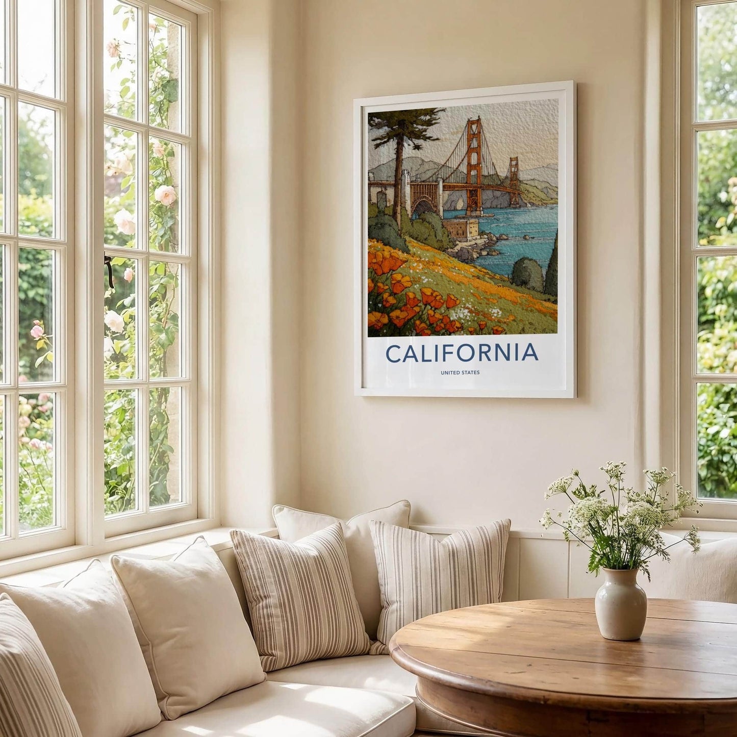 Golden Gate Bridge Poster - California Travel Art - Poppy Field Vista Wall Decor