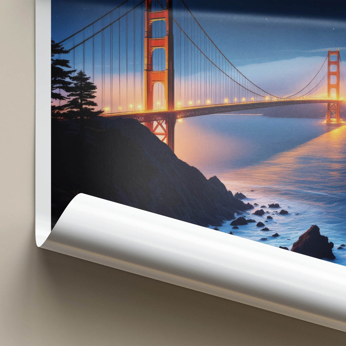 Golden Gate Bridge Poster - California Travel Art - Starry Night Lights Wall Decor