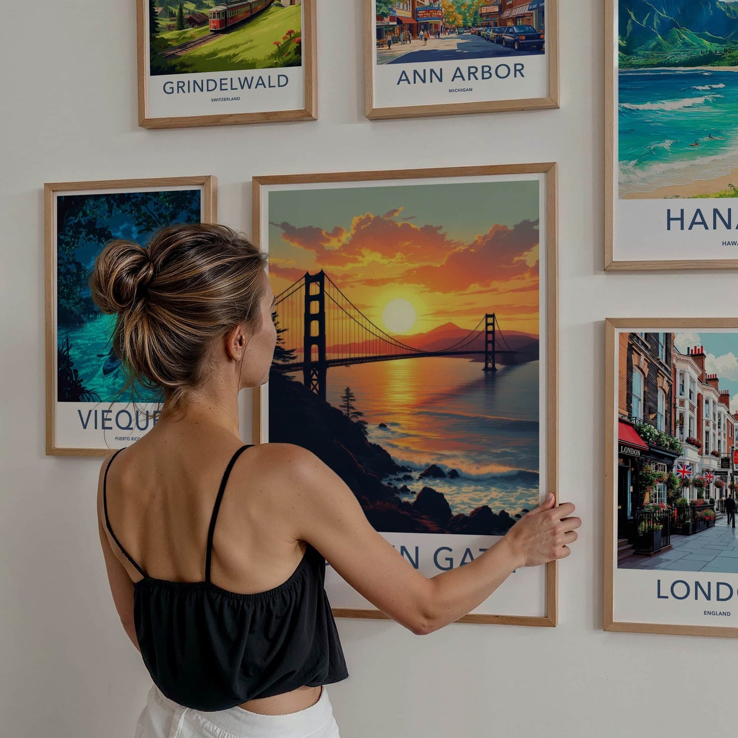 Golden Gate Poster - California Travel Print - Sunset Bridge Ocean Home Decor