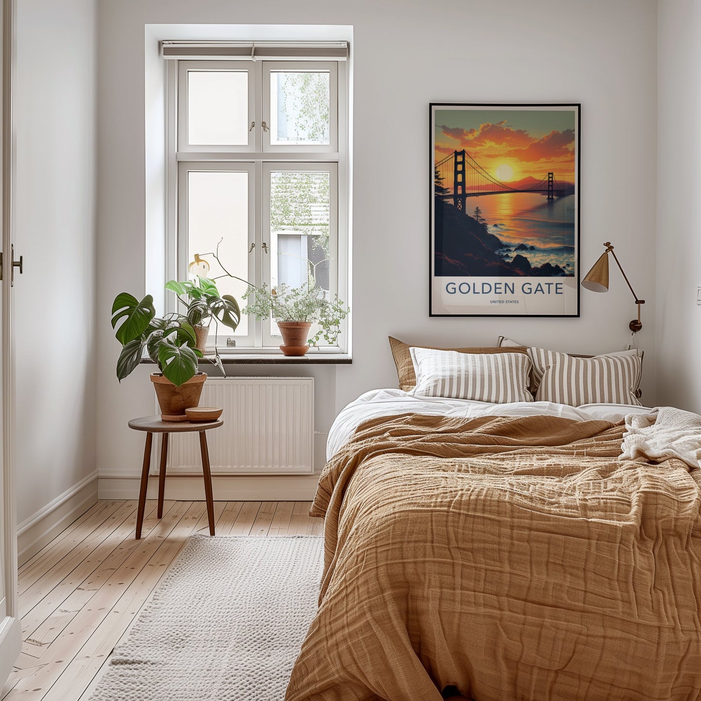 Golden Gate Poster - California Travel Print - Sunset Bridge Ocean Home Decor
