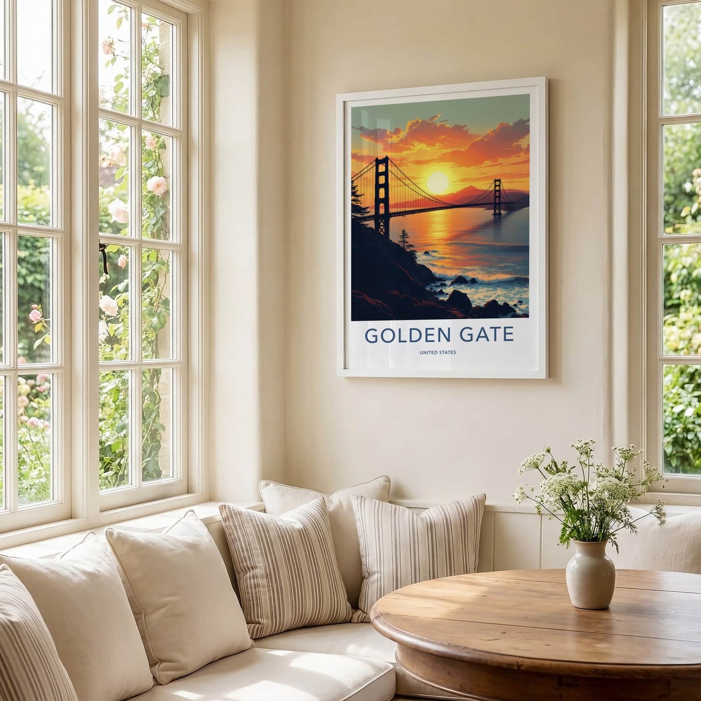 Golden Gate Poster - California Travel Print - Sunset Bridge Ocean Home Decor