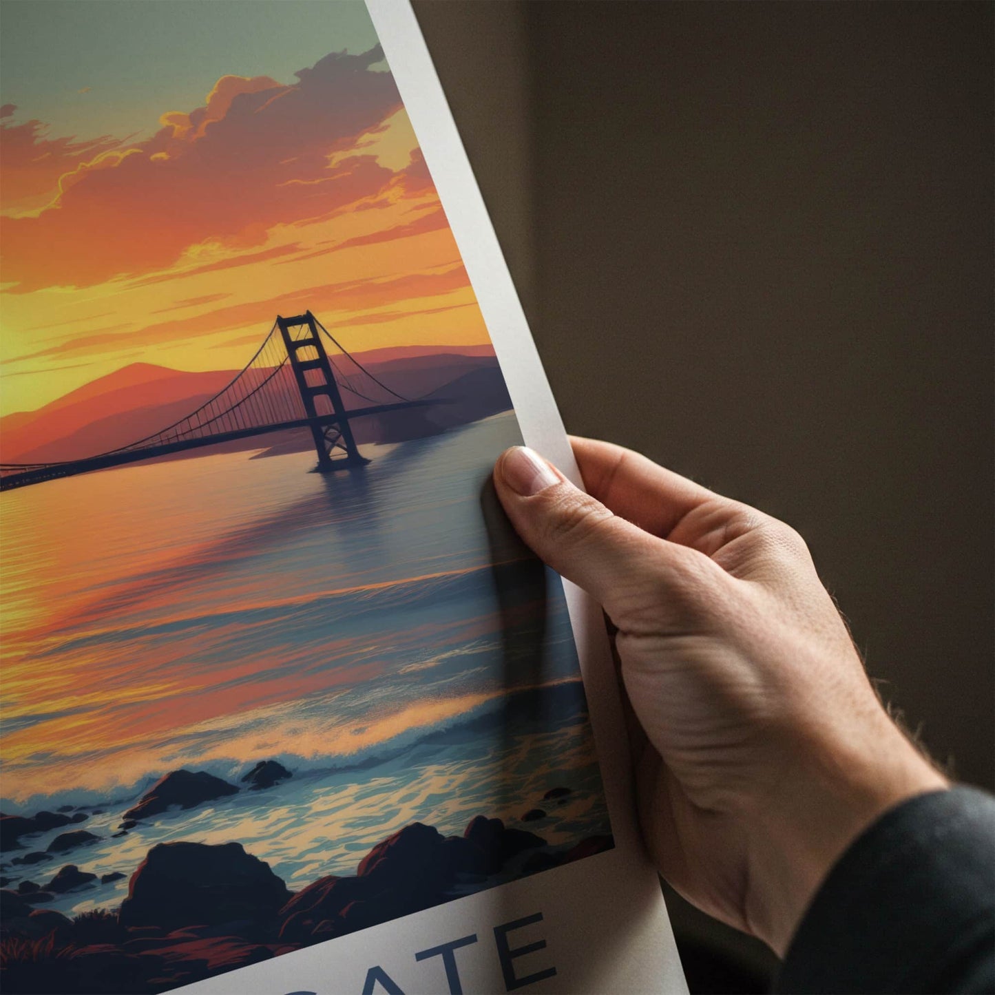 Golden Gate Poster - California Travel Print - Sunset Bridge Ocean Home Decor