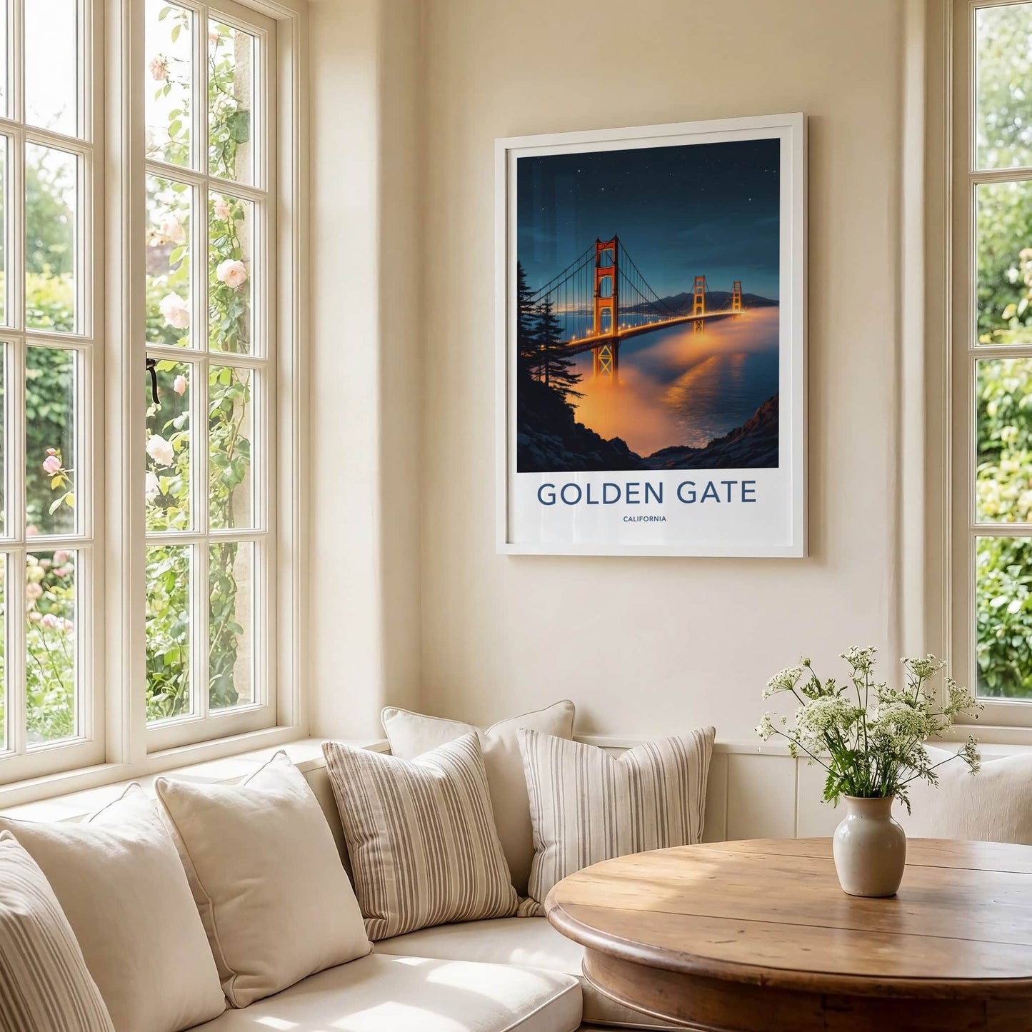 Golden Gate Poster - California Wall Art - Night Fog Bridge Home Decor