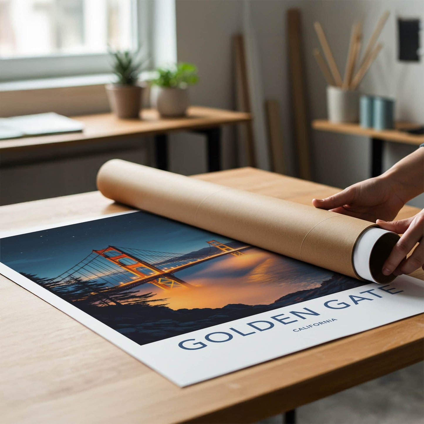 Golden Gate Poster - California Wall Art - Night Fog Bridge Home Decor