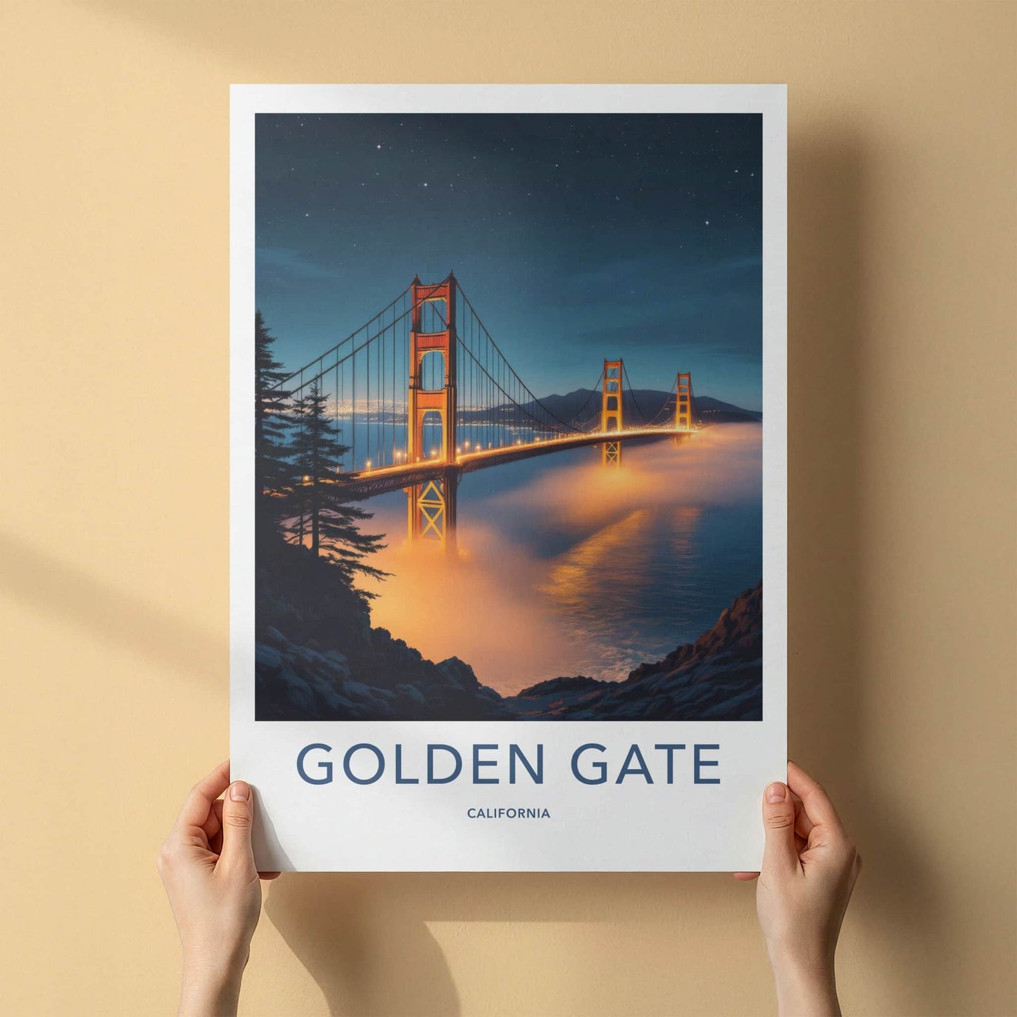 Golden Gate Poster - California Wall Art - Night Fog Bridge Home Decor