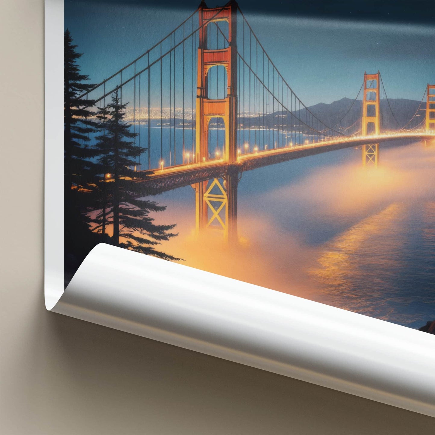 Golden Gate Poster - California Wall Art - Night Fog Bridge Home Decor