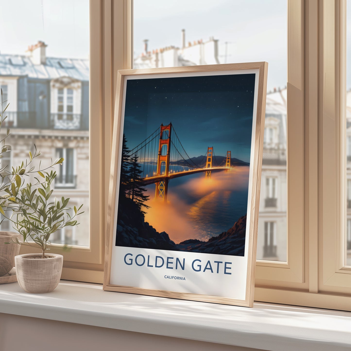 Golden Gate Poster - California Wall Art - Night Fog Bridge Home Decor