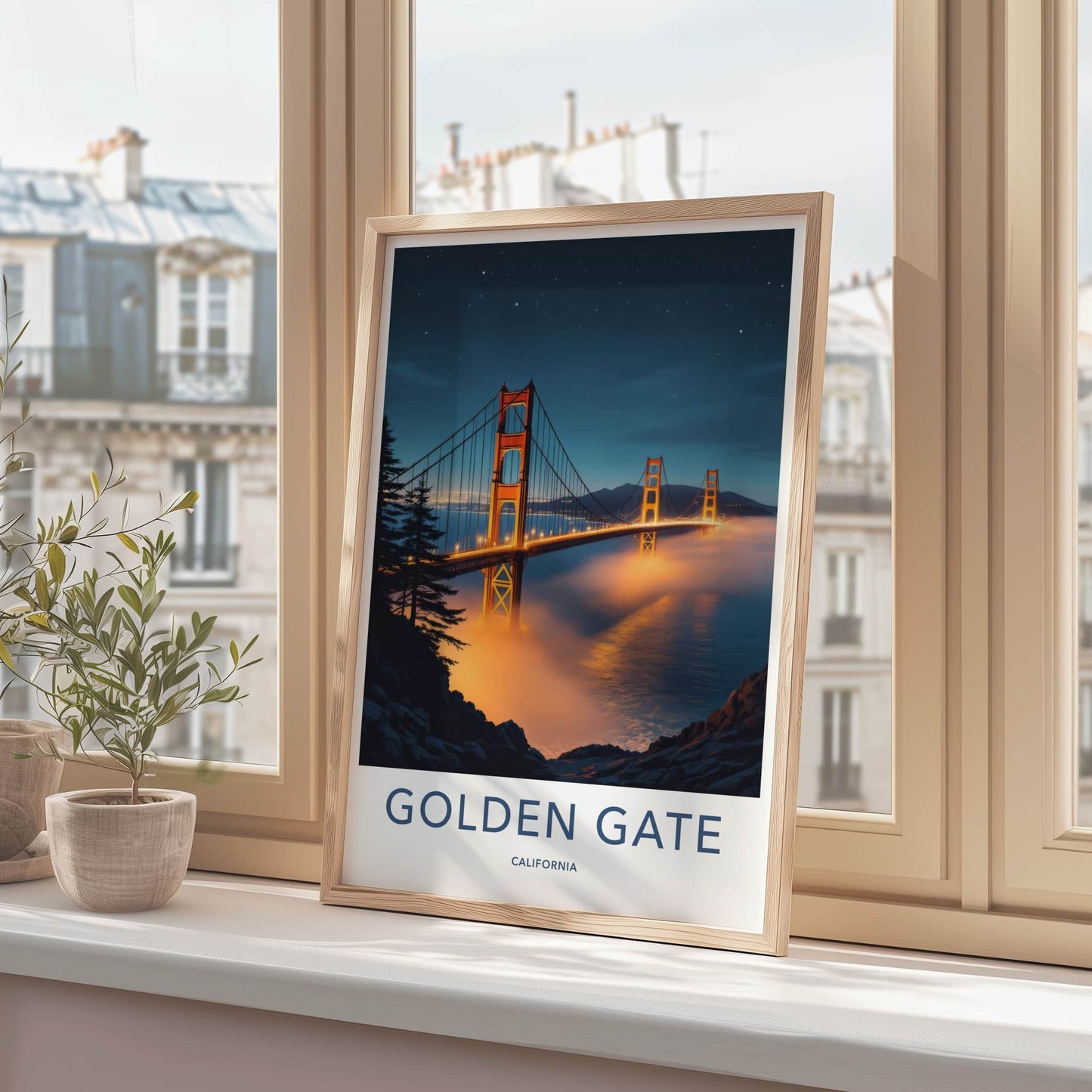 Golden Gate Poster - California Wall Art - Night Fog Bridge Home Decor