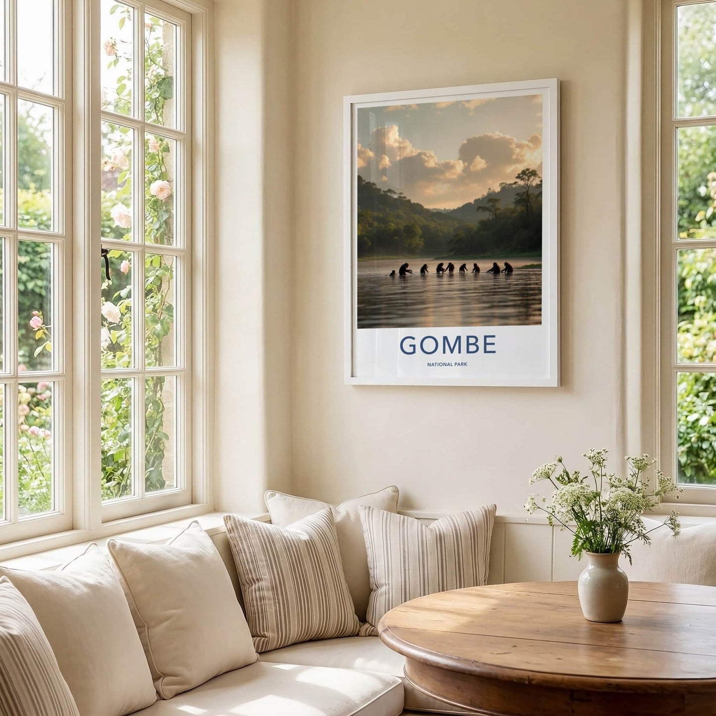 Gombe National Park Poster - Tanzania Travel Art - Chimps Wading Water Home Decor