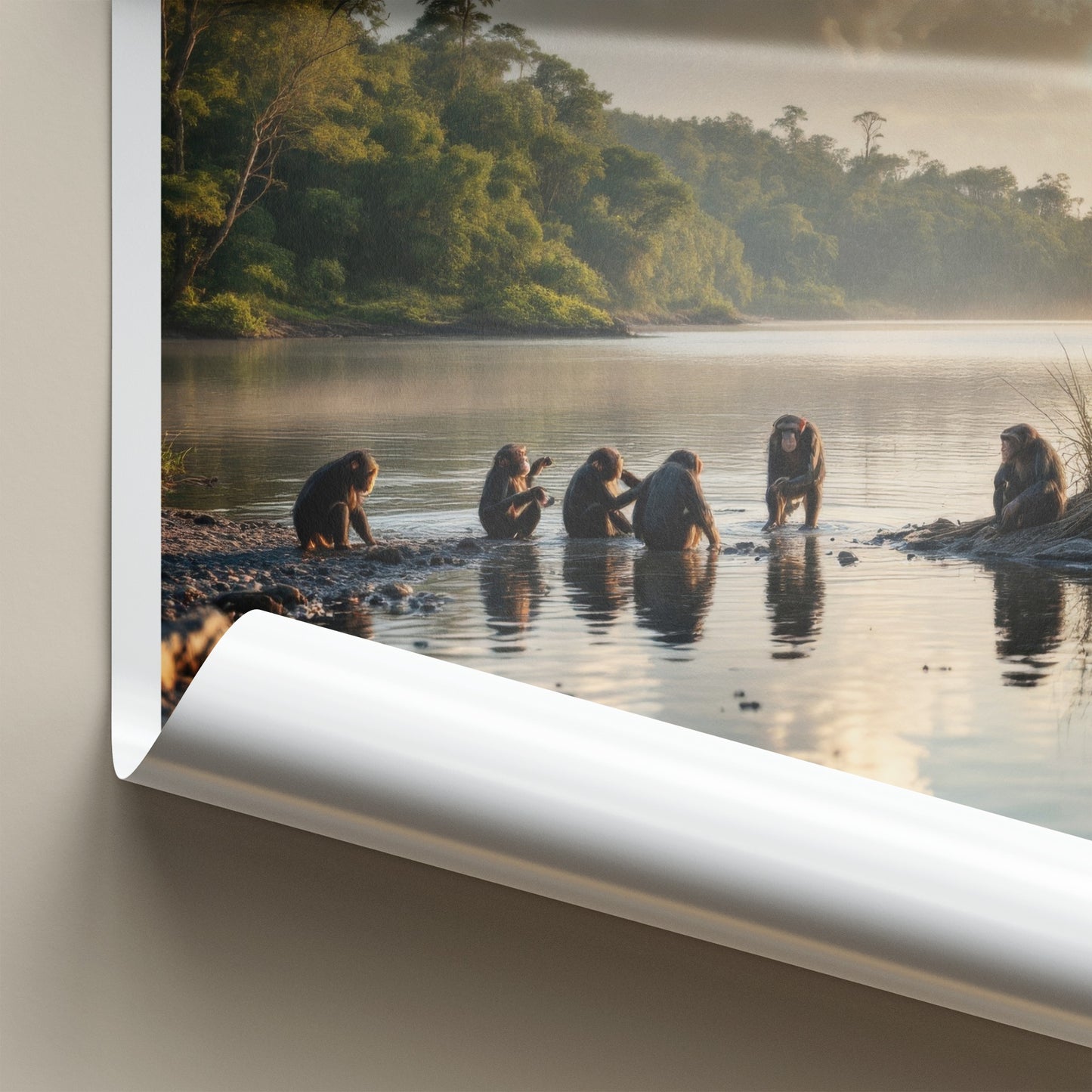 Gombe Poster - Tanzania Travel Art - Chimpanzee Water Reflections Home Decor