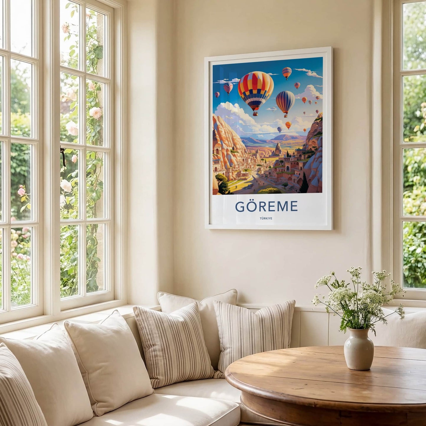 Goreme Poster - Turkiye Travel Art - Colorful Balloon Flight Wall Decor