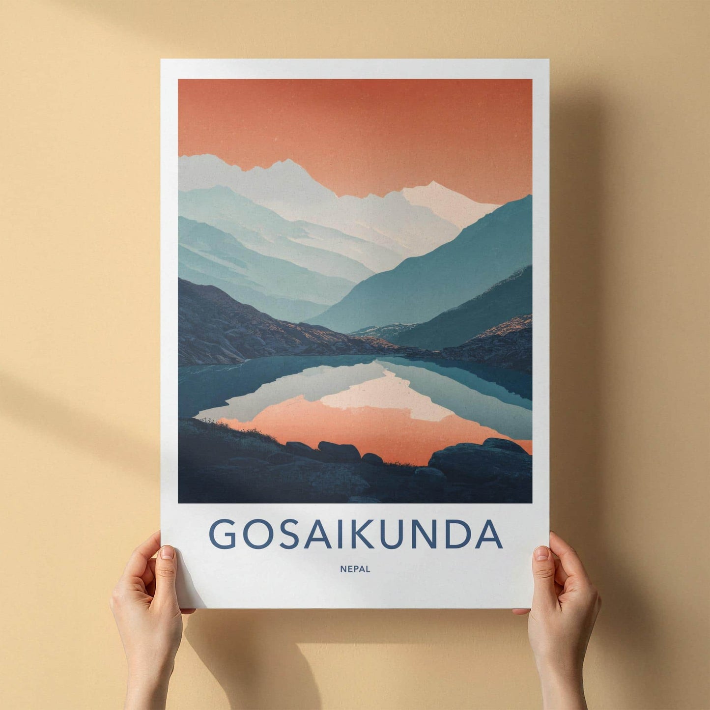 Gosaikunda Poster - Nepal Travel Art - Orange Sky Mountains Home Decor