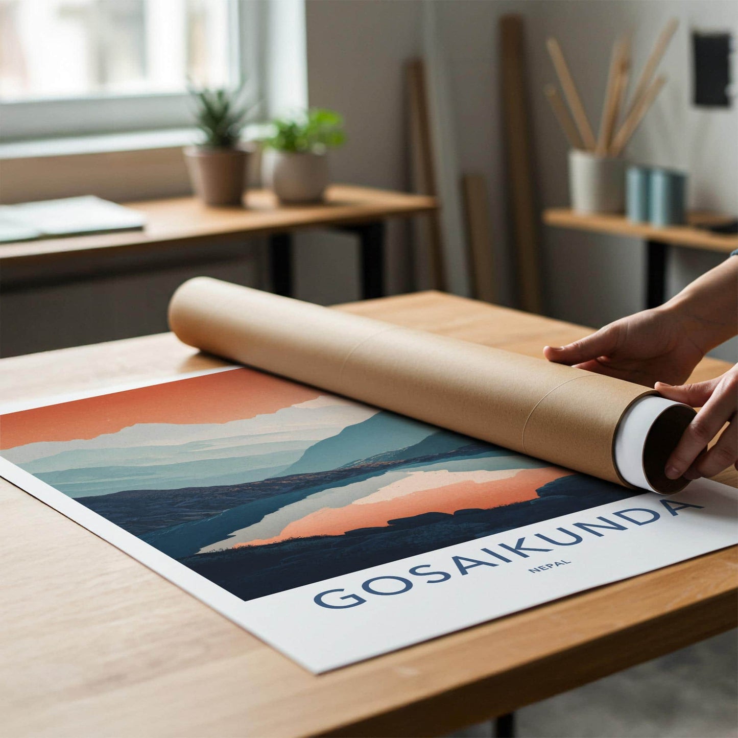 Gosaikunda Poster - Nepal Travel Art - Orange Sky Mountains Home Decor