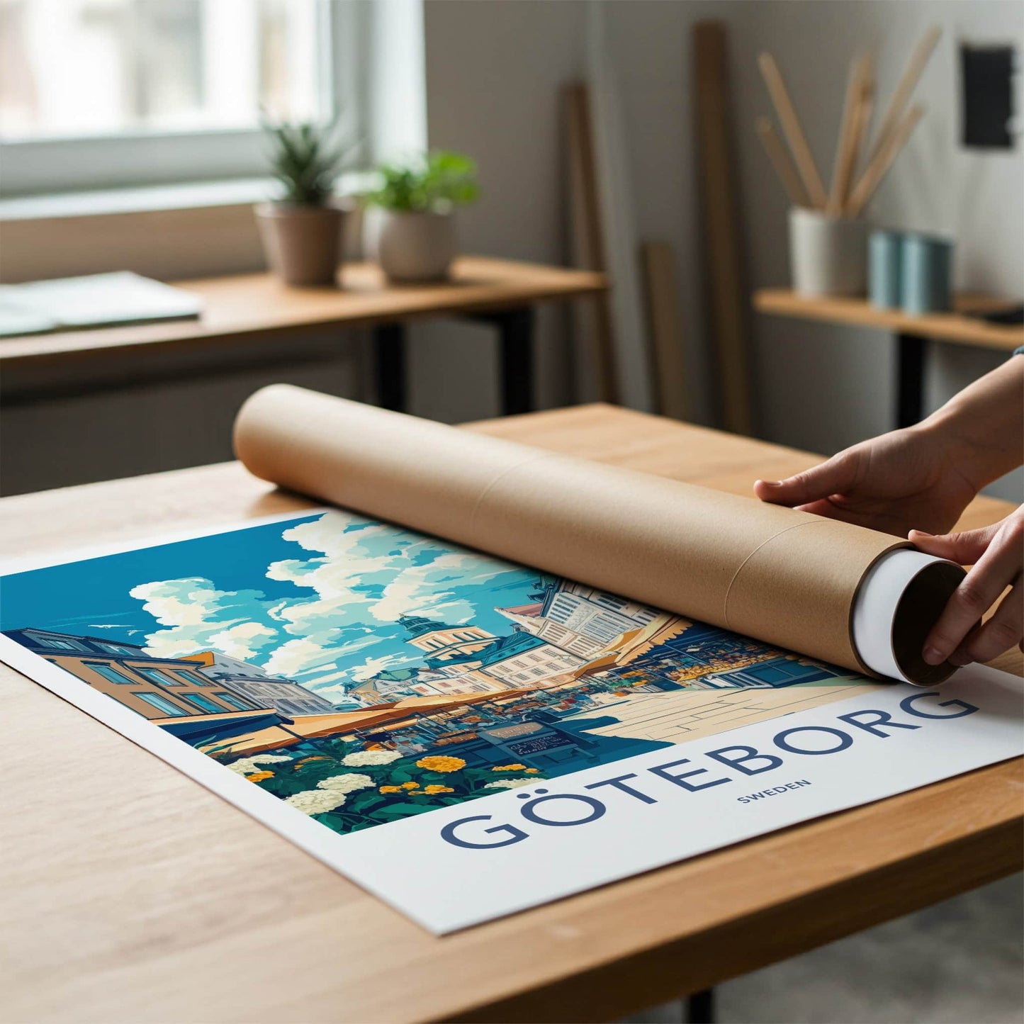 Goteborg Poster - Sweden Travel Art - Bustling Market Street Home Decor