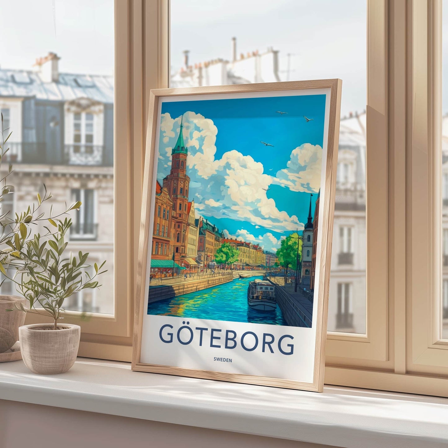 Goteborg Poster - Sweden Travel Art - Vibrant Canal Buildings Home Decor