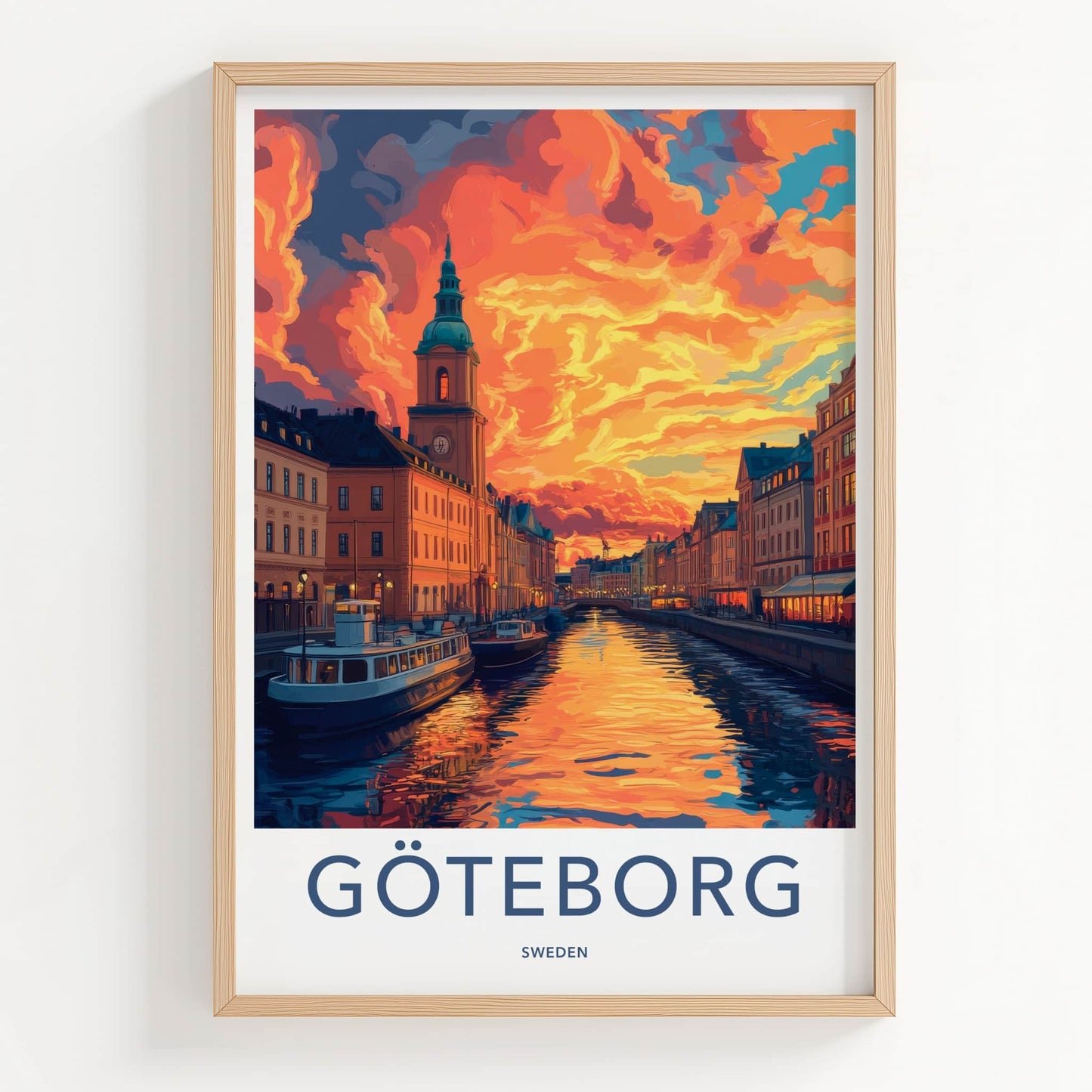Goteborg Poster - Sweden Travel Art - Vibrant Canal Sunset Home Decor